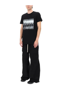 Drkshdw men’s black short-sleeved shirt with grayscale graphic of figures and temple of love owensboro text
