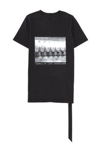 Drkshdw men’s black short-sleeved t-shirt with black-and-white urinal print and long side slit