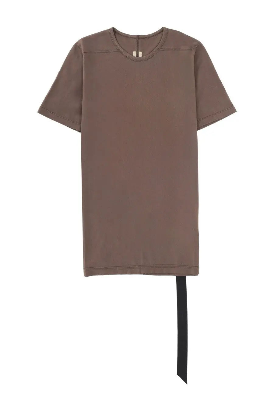 Drkshdw men’s brown minimalist short-sleeved t-shirt with black ribbon hem and subtle stitching details
