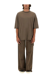 Drkshdw men’s olive green oversized t-shirt with dropped shoulder and asymmetrical hem for casual wear