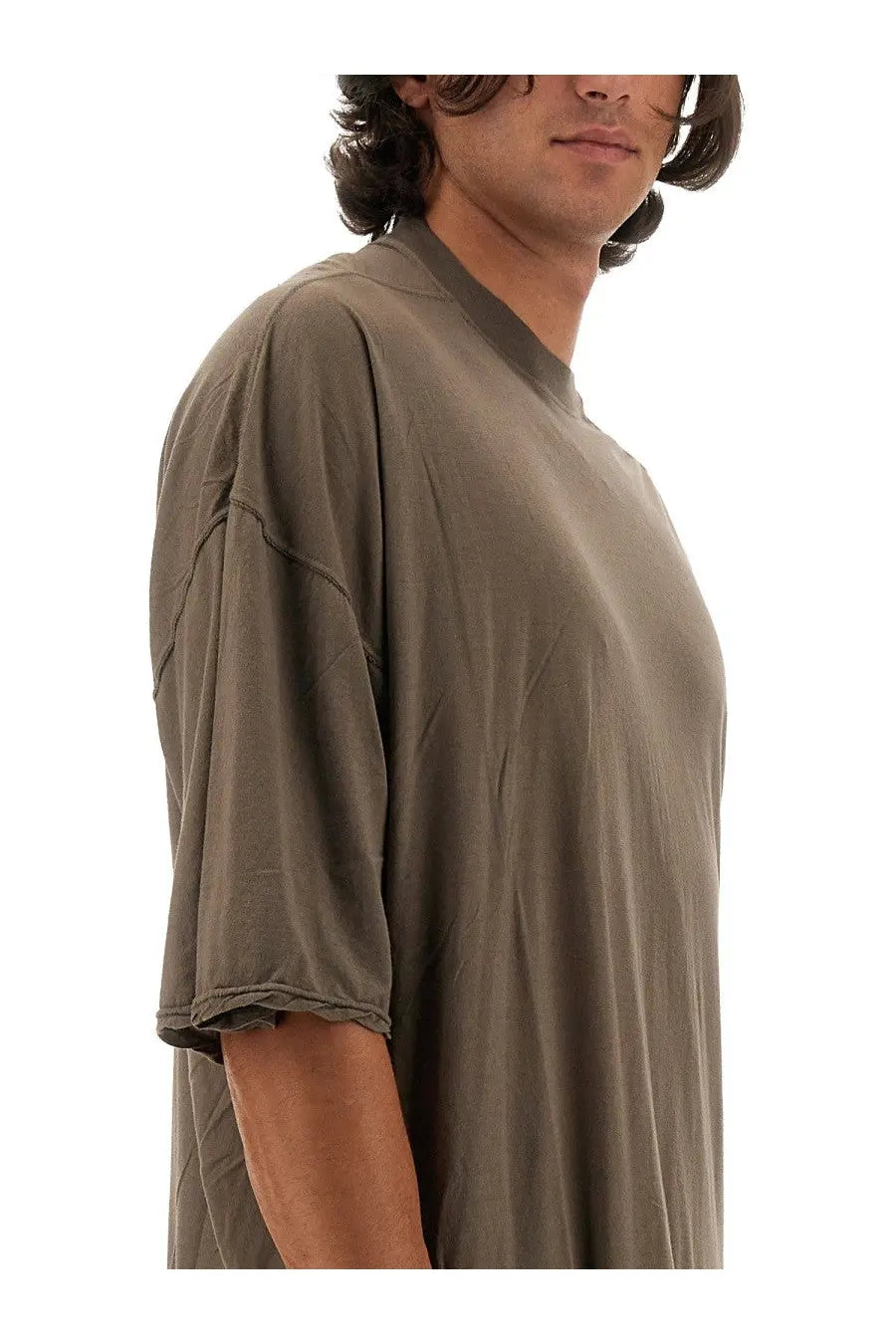 Oversized olive green cotton t-shirt with relaxed fit and raw hem from drkshdw men’s shirt tommy beige collection