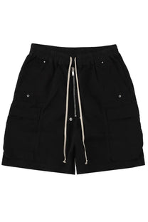 Drkshdw men’s black cargo shorts with beige drawstrings and silver zipper accents for casual wear
