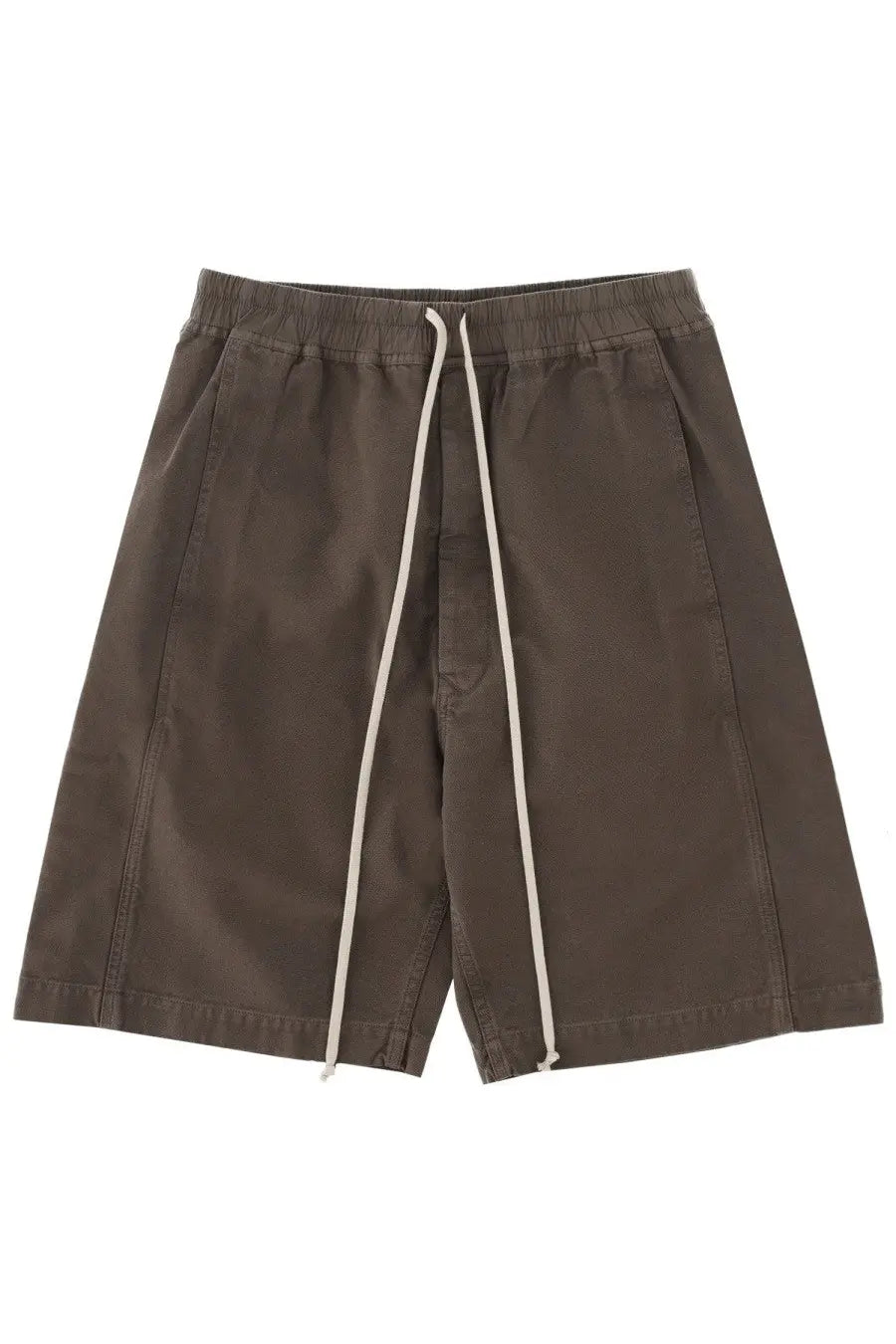 Drkshdw men’s shorts wide pusher brown in dark olive green with relaxed fit and contrasting off-white drawstring cord