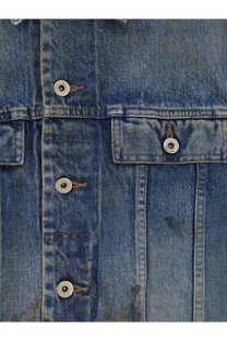 Drkshdw men’s sleeveless denim jacket vintage wash in blue with silver buttons and subtle distressing
