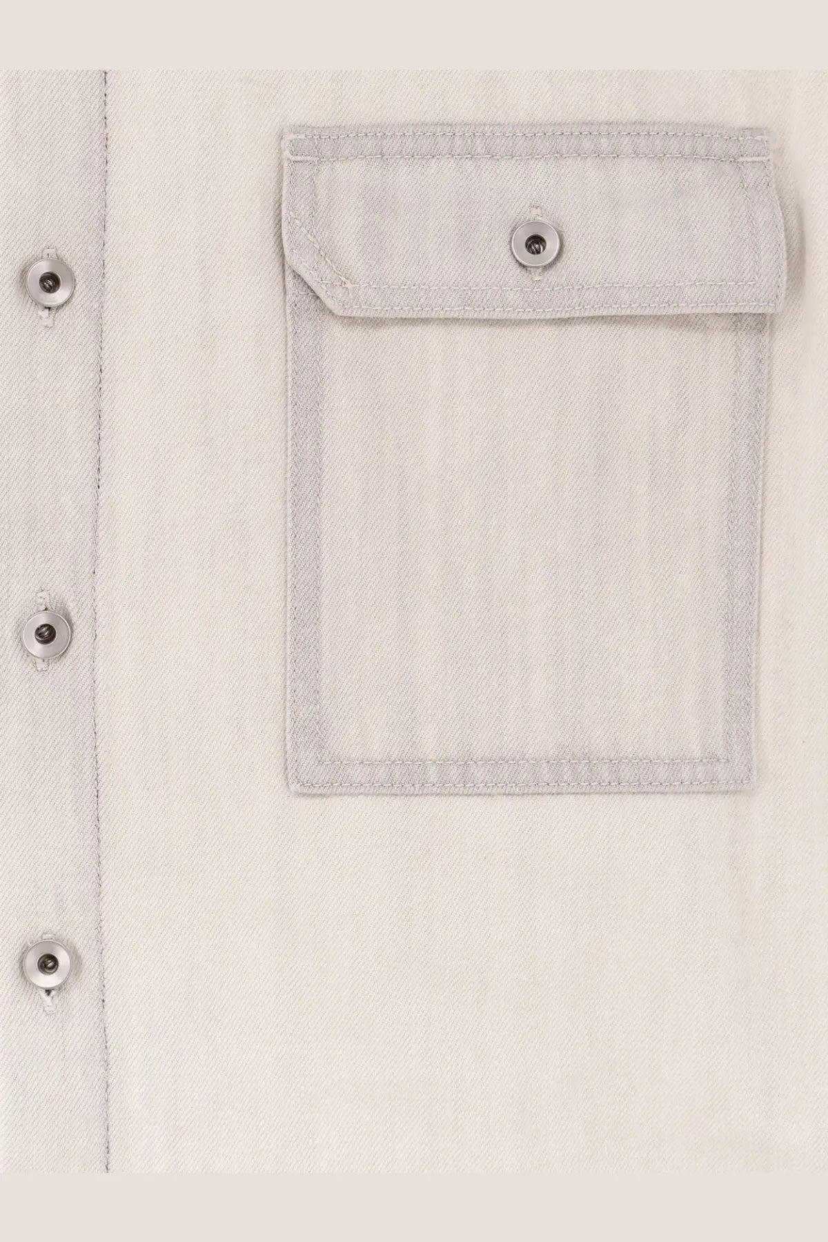 Drkshdw men’s sleeveless white denim jacket pocket with silver snap button and matching light gray stitching