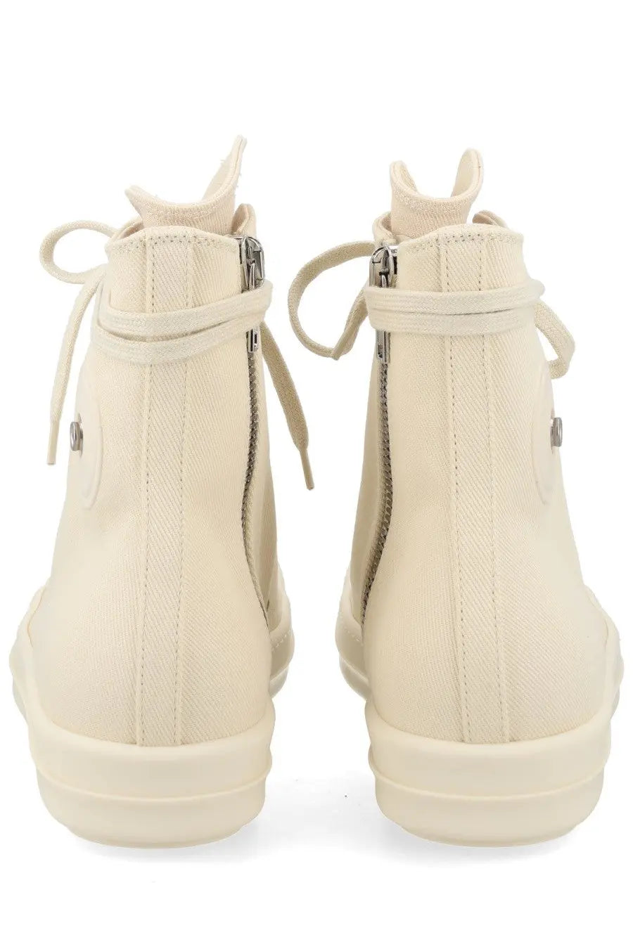Drkshdw men’s sneaker alta in denim white cream-colored canvas high-top sneakers with side zippers and matching laces