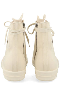 Drkshdw men’s sneaker alta in denim white cream-colored canvas high-top sneakers with side zippers and matching laces