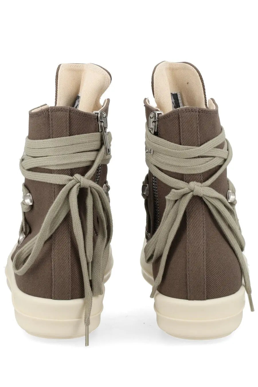 Drkshdw men’s sneaker megalace brown high-top canvas sneakers with beige laces and cream rubber sole