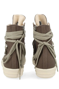 Drkshdw men’s sneaker megalace brown high-top canvas sneakers with beige laces and cream rubber sole