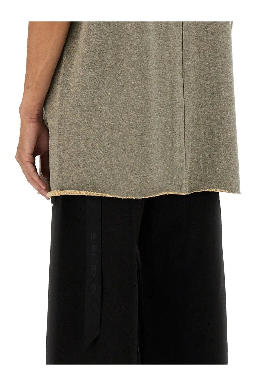 Drkshdw men’s tarp plush shirt grey loose-fitting sleeveless top with raw-hem and subtle vertical seam detail
