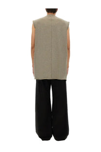 Drkshdw men’s tarp plush shirt grey sleeveless olive green textured vest with central seam and frayed hem