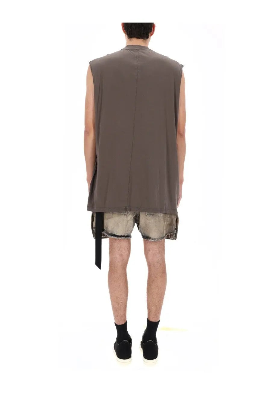 Drkshdw men’s tarp shirt brown loose-fitting sleeveless dark gray fabric vest with straight hem and side slits