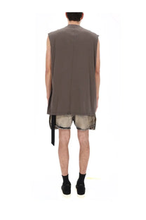 Drkshdw men’s tarp shirt brown loose-fitting sleeveless dark gray fabric vest with straight hem and side slits