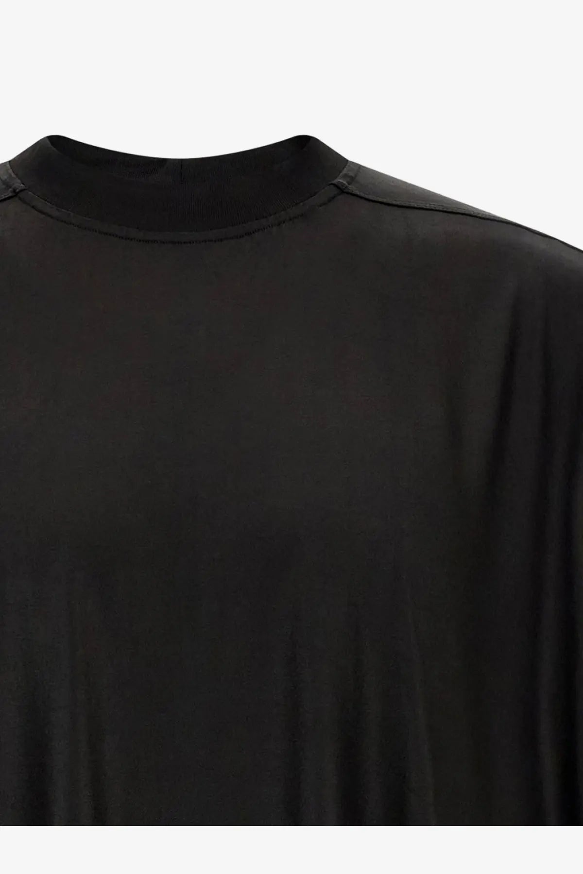 Drkshdw men’s technical fabric black t-shirt with smooth slightly glossy fabric and clean neckline stitching