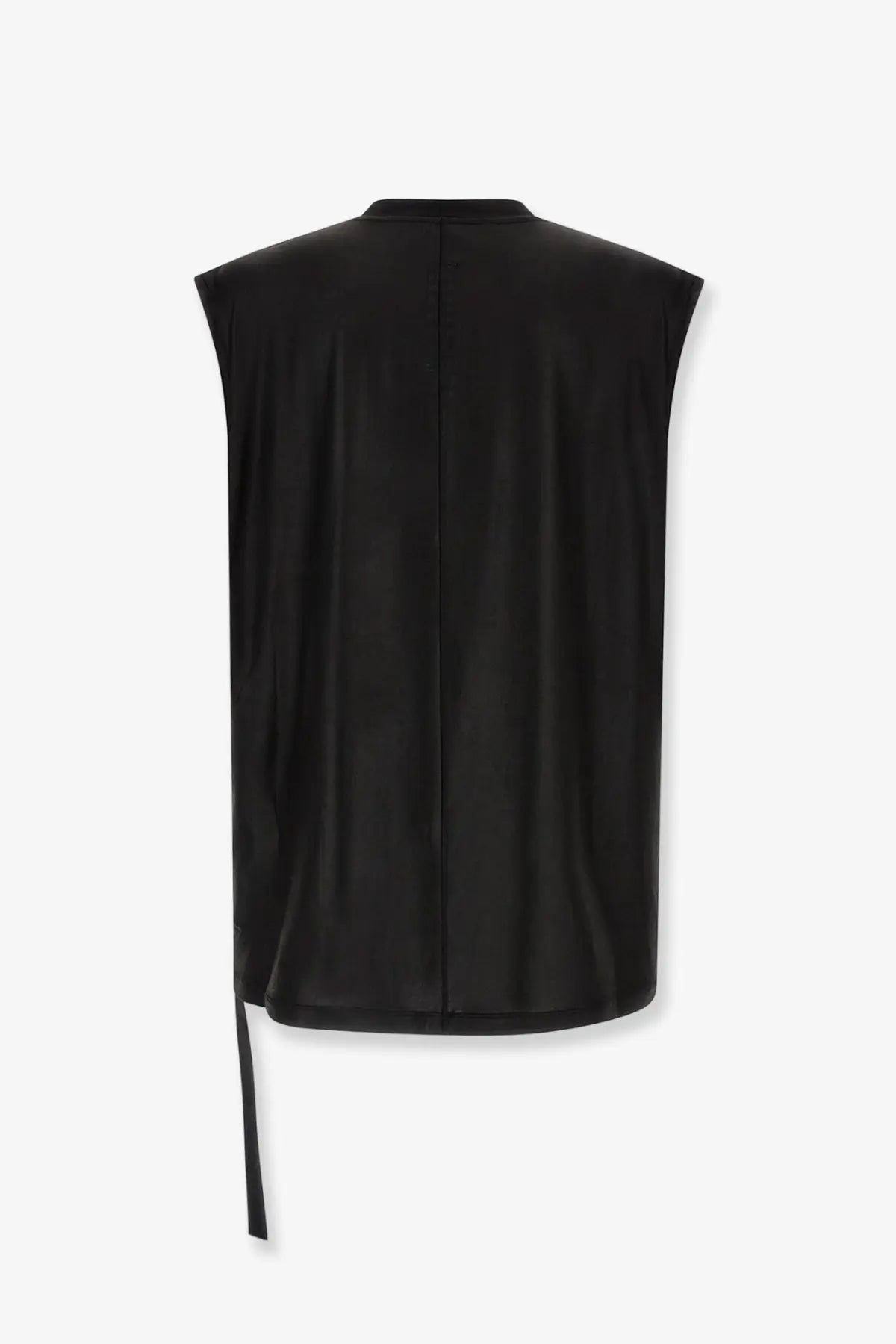 Black sleeveless drkshdw men’s technical fabric shirt with sleek minimalist design and subtle sheen