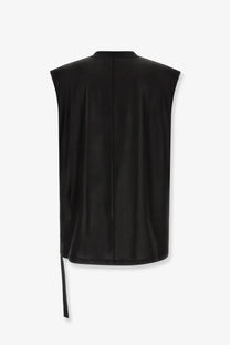 Black sleeveless drkshdw men’s technical fabric shirt with sleek minimalist design and subtle sheen