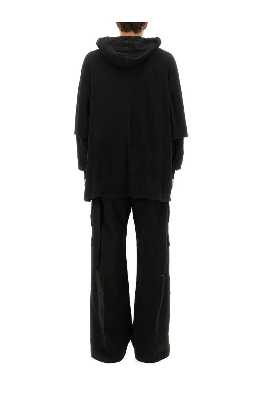 Drkshdw men’s tommy hustler black hooded jacket with oversized layered sleeves and relaxed fit