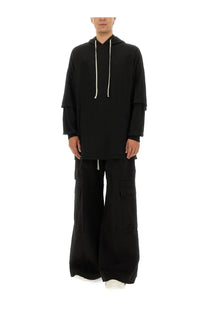 Drkshdw men’s tommy hustler hoodie black with white drawstrings and layered long sleeves in a hooded sweatshirt design