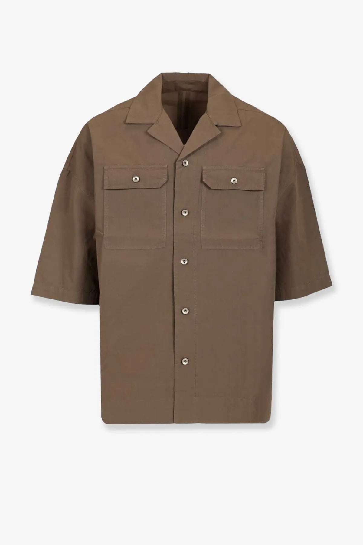 Drkshdw men’s tommy organic cotton shirt grey with brown short-sleeved button-up design and two chest pockets