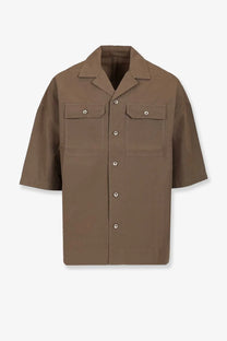 Drkshdw men’s tommy organic cotton shirt grey with brown short-sleeved button-up design and two chest pockets