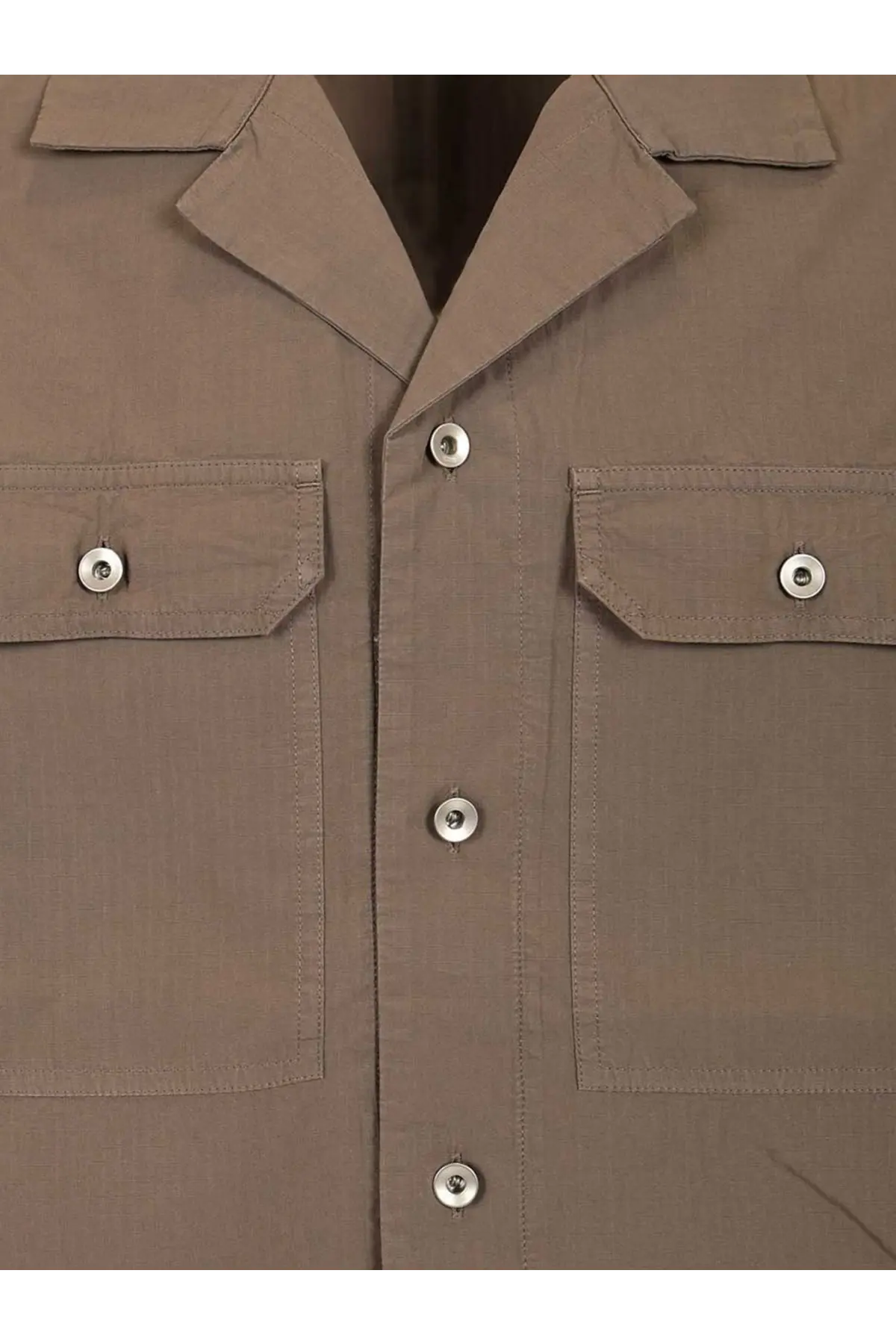 Tan cotton shirt with two front flap pockets and silver buttons from drkshdw men’s tommy organic cotton shirt grey collection