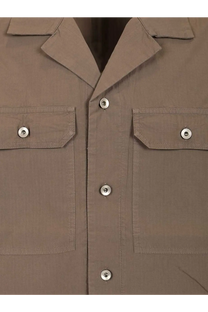 Tan cotton shirt with two front flap pockets and silver buttons from drkshdw men’s tommy organic cotton shirt grey collection