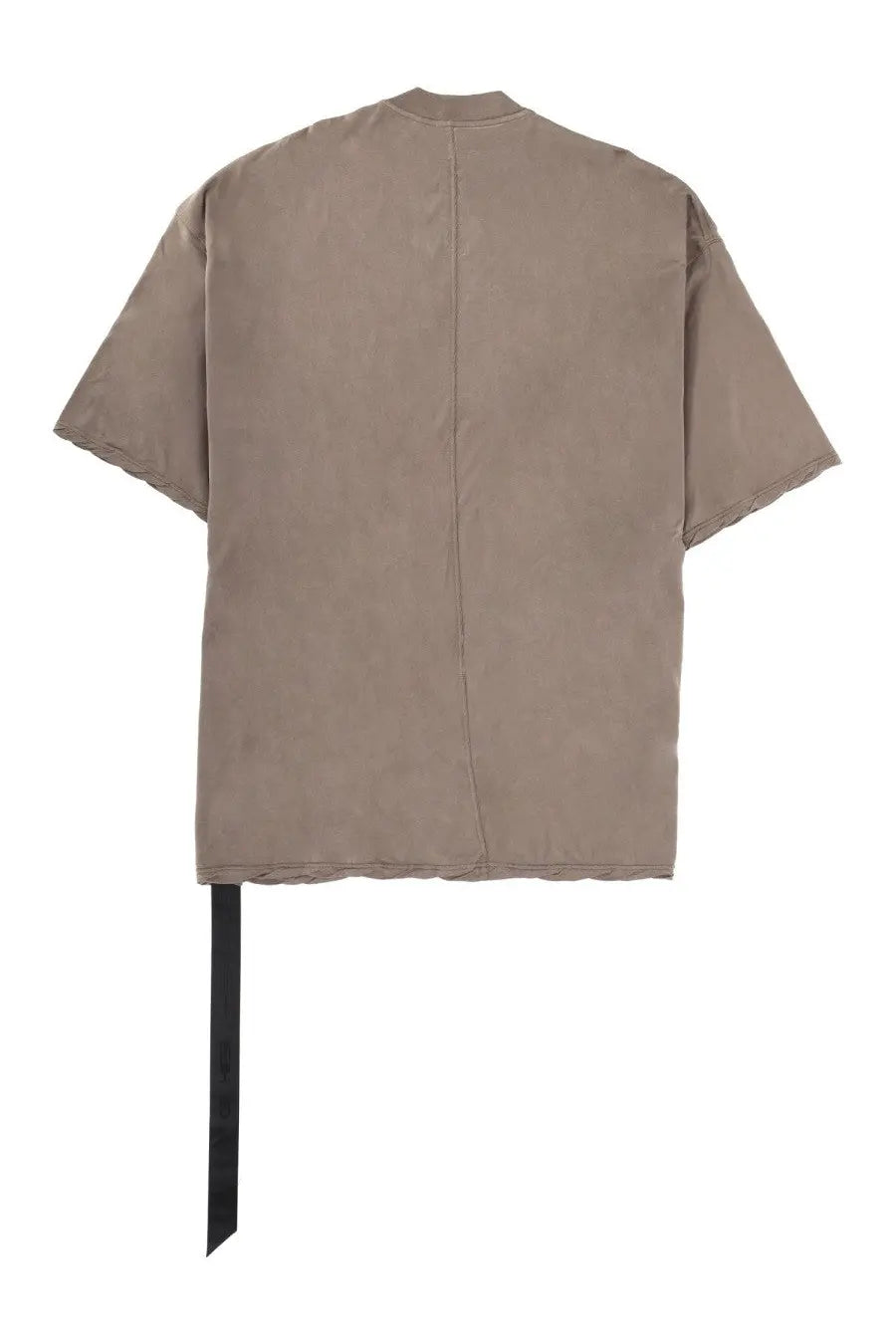 Beige oversized short-sleeved drkshdw men’s tommy shirt brown with central seam and black fabric tie at the hem