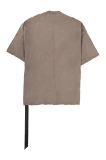 Beige oversized short-sleeved drkshdw men’s tommy shirt brown with central seam and black fabric tie at the hem