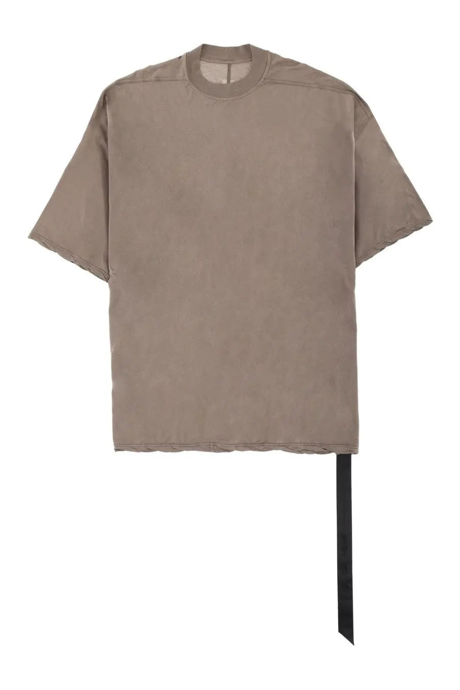 Drkshdw men’s tommy shirt brown oversized beige t-shirt with subtle textured fabric and black ribbon hem detail