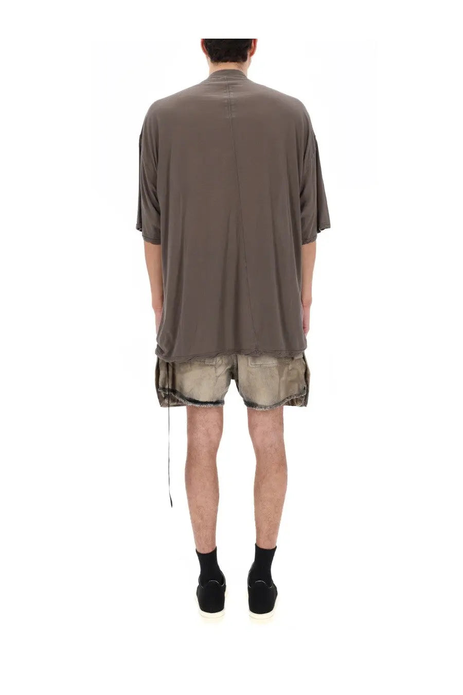 Drkshdw men’s tommy shirt brown oversized olive green short-sleeved shirt with relaxed fit and frayed hem