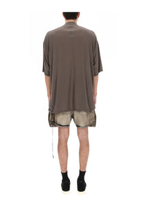 Drkshdw men’s tommy shirt brown oversized olive green short-sleeved shirt with relaxed fit and frayed hem