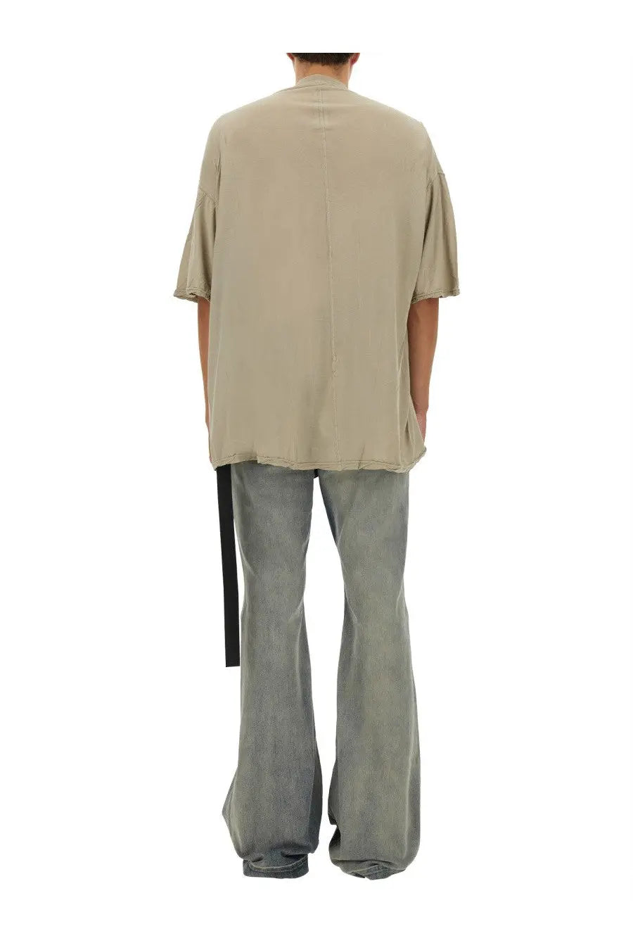 Beige oversized short sleeved drkshdw men’s tommy shirt white with relaxed fit and frayed hem