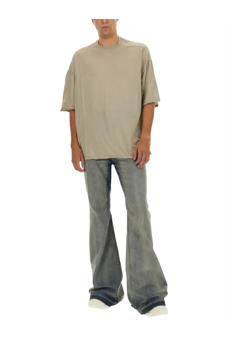 Beige oversized short-sleeved t-shirt with relaxed fit and frayed hem from DRKSHDW men’s Tommy shirt white collection