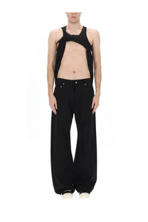 Drkshdw men’s black sleeveless top harness with knotted front design in soft fabric for casual wear