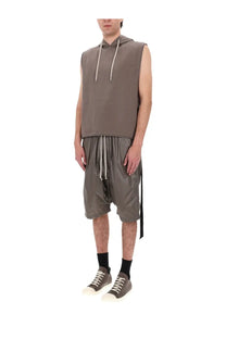 Drkshdw men’s brown sleeveless hooded tunic with a matte gray drawstring hood and waistband