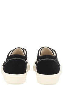 Drkshdw men’s vintage denim sneaker in black canvas with white rubber soles and contrasting white stitching