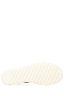 White rubber sole with textured ribbed pattern on drkshdw men’s vintage denim sneaker black visible from the back side