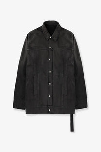 Drkshdw men’s waxed black denim jacket with classic collar button closure and subtle stitching details