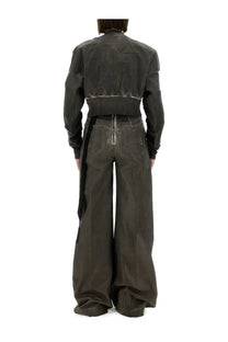 Drkshdw women’s dark olive green matte cropped bomber jacket with seam detailing flight jkt grey front view