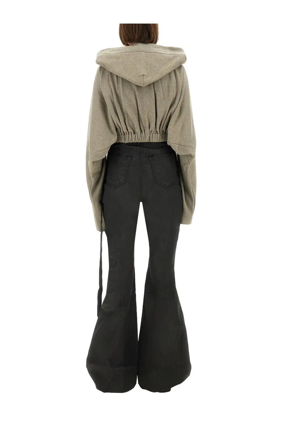 Beige cropped hooded jacket with drawstring waist and long sleeves in drkshdw womens grey sweatshirt style