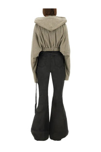 Beige cropped hooded jacket with drawstring waist and long sleeves in drkshdw womens grey sweatshirt style