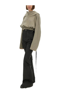 Olive green oversized hoodie by drkshdw with drawstring waist and long flowing sleeves for casual wear