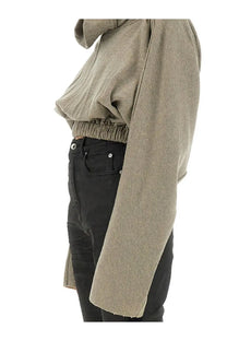 Drkshdw women’s olive green soft cropped hoodie with relaxed fit and elastic waistband in front view