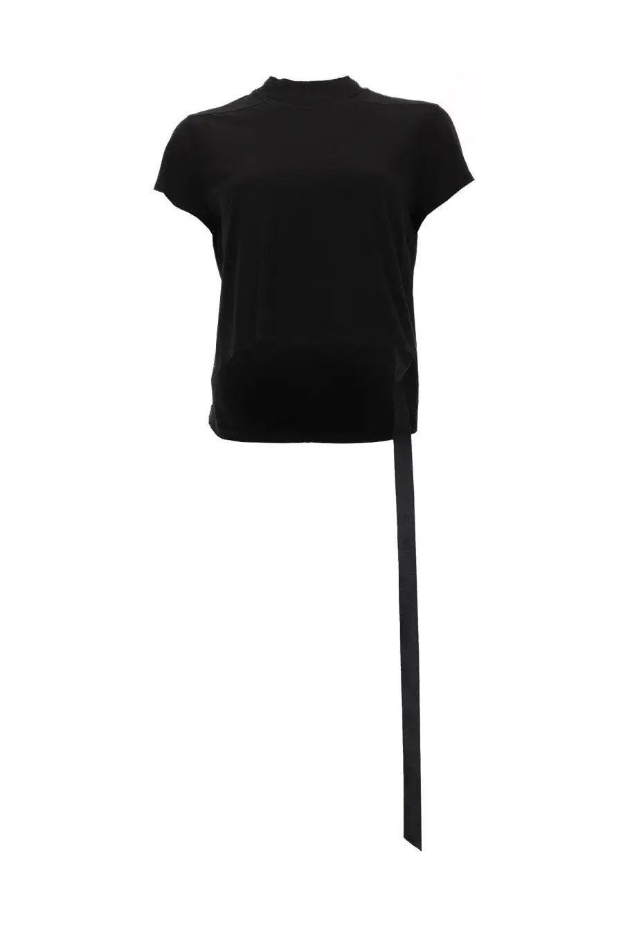 Drkshdw women’s black cropped short-sleeved shirt with high neckline and long side slit made from soft fabric