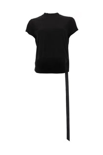 Drkshdw women’s black cropped short-sleeved shirt with high neckline and long side slit made from soft fabric