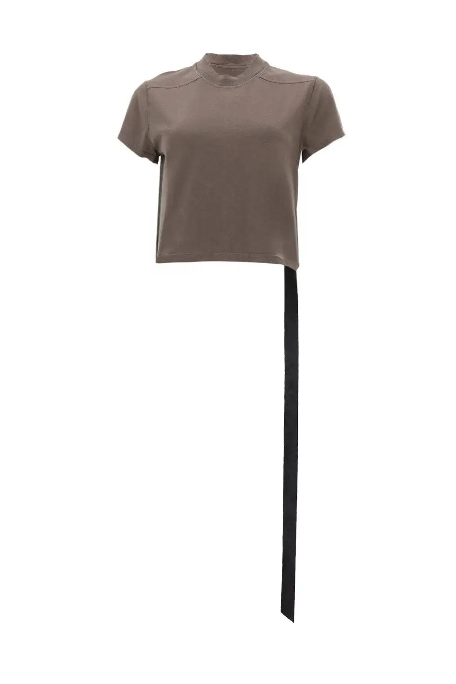 Drkshdw women’s brown taupe short-sleeved cropped shirt with black side ribbon detail