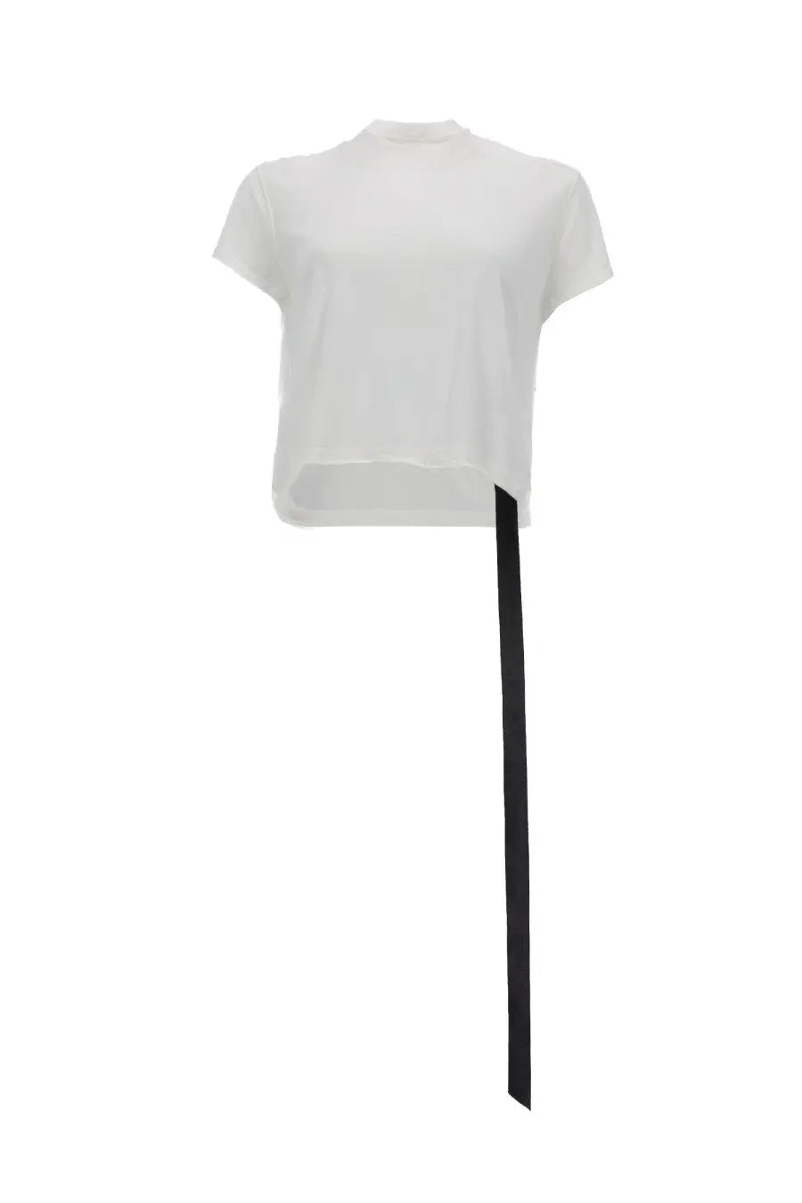 Drkshdw women’s white cropped small level t-shirt with short sleeves and black side seam ribbon detail