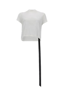 Drkshdw women’s white cropped small level t-shirt with short sleeves and black side seam ribbon detail