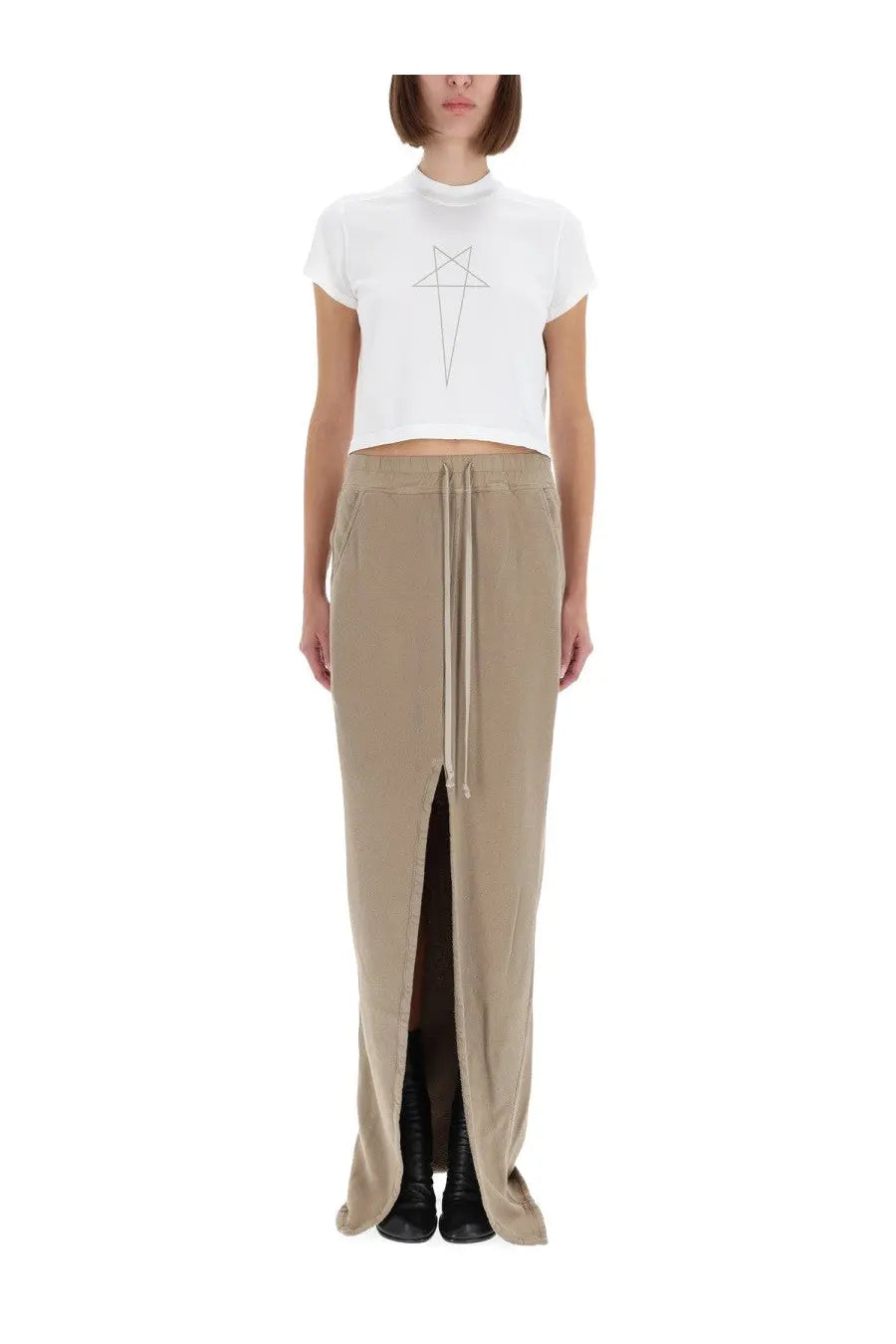 Beige high-waisted trousers with front slit and drawstring waistband from drkshdw womens cropped small shirt white collection