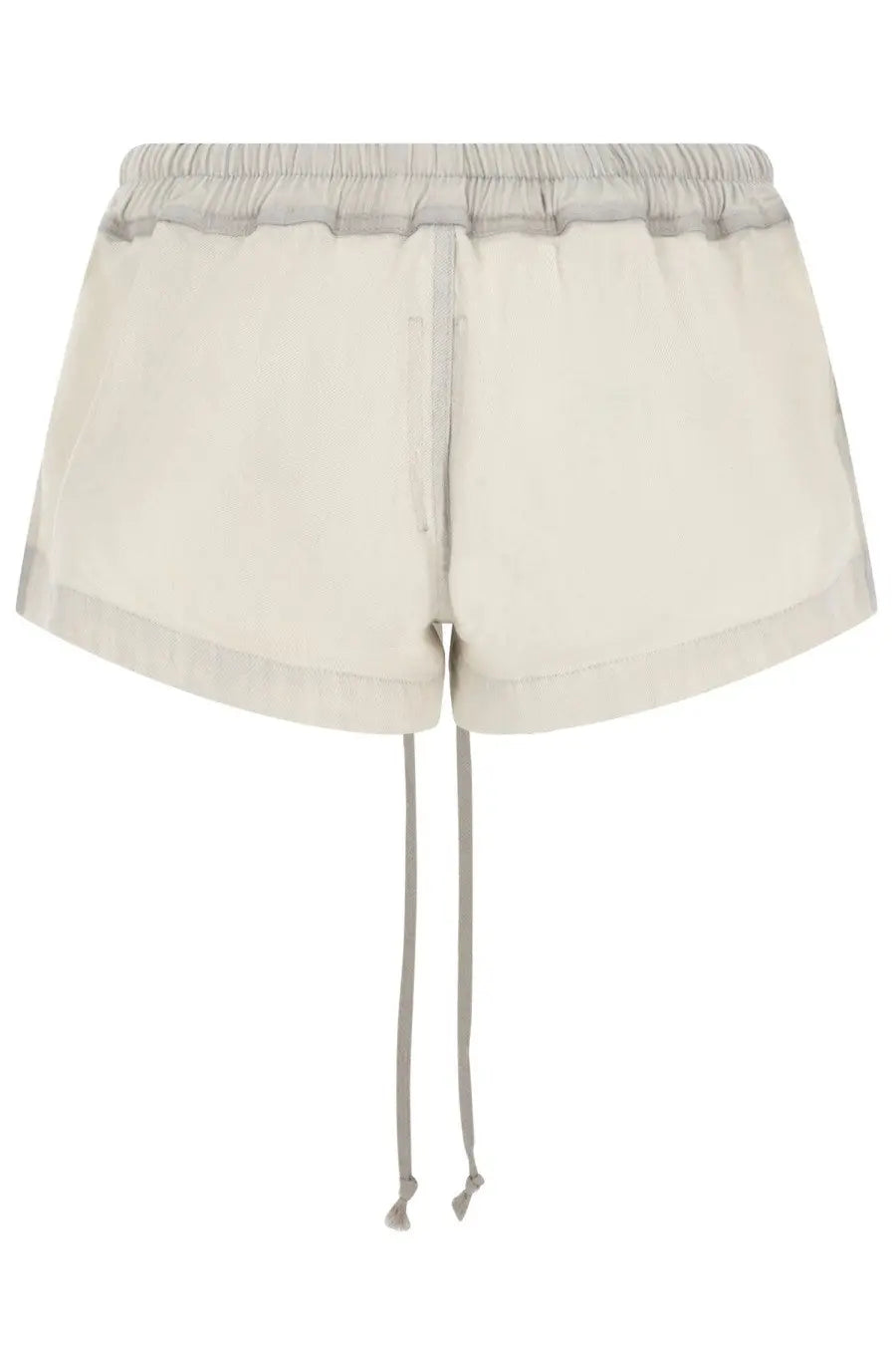 Drkshdw women’s denim shorts white cream colored with light gray elastic waistband and matching drawstrings
